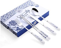 Elegante 4-delige Servies Set van Blauw en Wit Porselein, Traditioneel Chinees Tafelgerei voor Feestelijke Gelegenheden en Dagelijks Gebruik