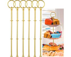 Elegante 6-delige etagère set met 3 niveaus voor bruiloften, taarten en desserts in vintage goud met metalen stangen