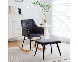 Elegante 84 cm hooggrijze schommelstoel met 43 cm zitbreedte - inclusief grijze voetkruk (51.54039cm), robuust rubberen houten frame, schommelstoel, vrijetijdsstoel, schommelstoel met pedalen