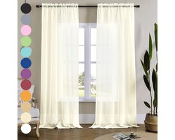 Elegante Beige Sheer Gordijnen 84 Inch voor Woonkamer en Slaapkamer - 2 Panelen, Semi Crinkle Voile Raambehandelingen