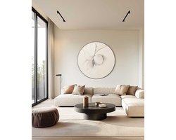 Elegante Bladeren Schets Muurcirkel - Luxe Muurcirkel 60x60 cm op Dibond - Sfeervolle Wanddecoratie voor Woonkamer & Slaapkamer