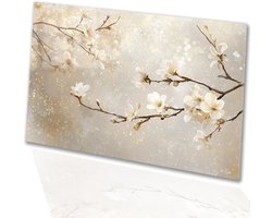 Elegante bloesemtakken op zachte achtergrond - Bloesem glazen schilderij - Muurdecoratie glas bloemen - Aquarel - Schilderijen plexiglas - Decoratie woonkamer - acrylglas 150x100 cm