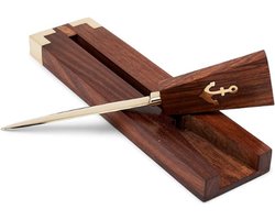 Elegante Briefopener Messing met Houten Handvat - Anker Motief - Briefmes - Envelopopener - Kantoor - 22x5cm