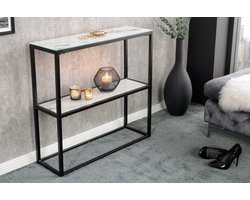 Elegante consoletafel BOUTIQUE 81cm wit kristalglas marmeren decor zwart frame - 42168