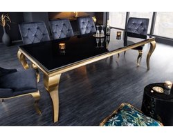 Elegante design eettafel MODERN BAROK 180cm zwart goud roestvrijstalen opaalglas tafelblad - 42309