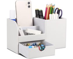 Elegante Desk Organizer voor Kantoor - PU Leer Pennenhouder, Potloodhouder en Bureau Accessoires voor Efficiënte Organisatie en Decoratie (Wit)