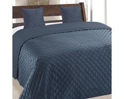 Elegante doorgestikte bedsprei met kussenslopen - Gewatteerde sprei in donker turquoise fluweel 220 x 240 cm