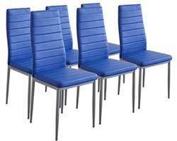 Elegante Eetkamerstoelen Set van 6 - Blauw - Comfortabele Kunstleren Stoelen voor Eetkamer en Keuken