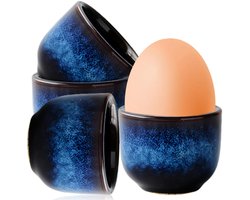 Elegante eierdopjes - set van 4 - keramiek - blauw-zwart