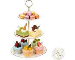 Elegante Etagere met 3 Tiers voor Taart, Cupcakes en Snacks in Wit en Goud