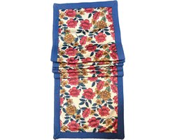 Elegante Gebloemde Velvet Tafelloper | Velvet, Katoen | 30 X 183 CM | Blauw, crème | Tafelloper | Table Runner | Tafellaken | wonen | woonaccessoires