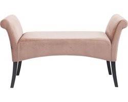 Elegante Gestoffeerde Bank Motley Roze Fluvelen Zitting Halbank met Houten Poten 107 cm