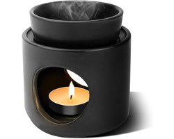Elegante geurverspreider voor essentiële oliën en kamergeuren, keramische brander met afneembare schaal, mat zwart, 11 x 10 cm, sfeervolle aromatherapie