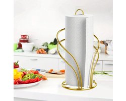 Elegante Gouden RVS Keukenrolhouder – Decoratieve Vrijstaande Houder voor Keuken of Badkamer – Stevig Design Ontwerp