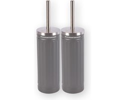 Elegante Grijze Toiletborstelset | 2 Stuks | Metaal en Kunststof | Stevige Hygiënische Borstel met Antibacteriële Werking | Antislip Handvat en Stabiele Houder | Dieptereiniging met Sneldrogend