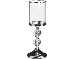 Elegante Hoge Glazen Kandelaar met Kristal en Zilveren Metaal - Decoratieve Kaarshouder