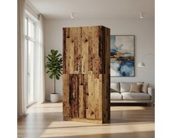 Elegante Houten Kledingkast Oud Hout – 90x52x200 cm – Garderobekast met Deuren en Planken – Opbergkast Slaapkamer en Hal – Robuuste Houtlook Kast voor Kleding, Accessoires en Organisatie Novihome