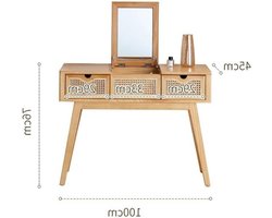 Elegante houten make-up kaptafel met verlichting en rotan details, ideaal als make-up bureau voor thuis en perfect voor schoonheidsliefhebbers