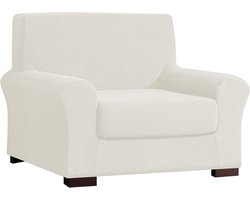 Elegante Jacquard Sofa Cover Set voor 1 Zitsbank - Meubelbeschermer met Kussensloop - Antislip en Stijlvol in Crème Wit