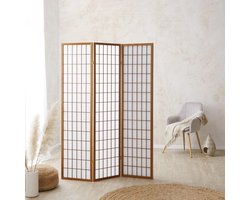 Elegante Kamerscherm 3-delig Hout met Rijstpapier - Hoogte 175 cm - Roomdivider voor Binnen