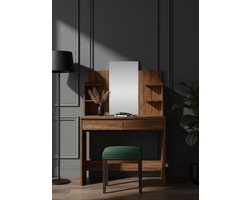 Elegante kaptafel met spiegel – kaptafel in bruine eikenlook met lades en planken, stijlvol design voor de slaapkamer, make-up- en cosmetica-opbergruimte, 96x39x142 cm HomeByNicole