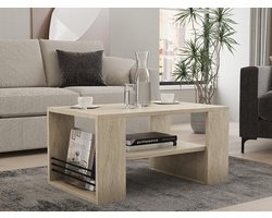 Elegante koffietafel met marmerdesign - 80 x 50 x 40 cm - travertine kleur - 100% melamine