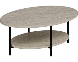 Elegante Koffietafel - Salontafel Marmerlook - Woonkamer Inrichten - 18mm Dik Melamine - 90x60x36 cm - Travertijn