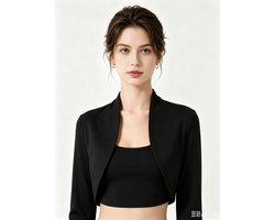 Elegante Korte Shawl Bolero Vest Lange Mouwen Open Voorkant Stretch Cardigan voor Dames Dagelijks en Feestelijk Gebruik Zwart L