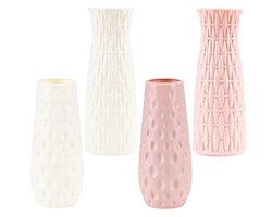 Elegante Kunststof Vazen Set - Moderne Decoratie voor Woonkamer, Keuken en Kantoor – Wit en Roze