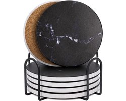 Elegante marmeren onderzetters - bescherming voor meubels - 6 stuks - zwart - marmer met kurk