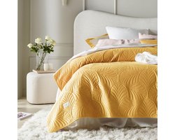 Elegante mosterdkleurige sprei 240 x 260 cm - veelzijdige woondeken, bedsprei of banksprei van hoogwaardig fluweel