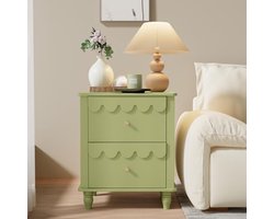 Elegante Nachtkastjes Set van 2 met 2 Laden voor Kinderkamer en Slaapkamer - Groene Houten Nachtkastjes met Gouden Handgrepen