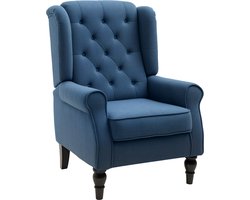 Elegante Oorfauteuil – Dik Gevoerd, Afneembare Hoes, 74 x 86 x 102 cm, Blauw