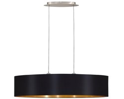 Elegante Ovalen Hanglamp met 2 Lichtbronnen – Stalen en Textiele Pendelarmatuur in Mat Zwart en Goud