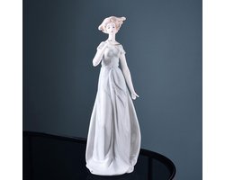 Elegante Porseleinen Beeld van Vrouw - Sculptuur voor Tafeldecoratie, Taarttopper en Thuisinrichting - Uniek Keramisch Ornament voor Woonkamer en Slaapkamer