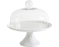 Elegante Porseleinen Taartplateau met Glazen Stolp - Gebak & Cupcake Display Standaard