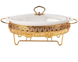 Elegante porseleinen terrine - met glazen deksel - 1 stuk - wit