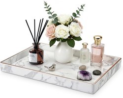 Elegante rechthoekige decoratieve PU leren schaal van 40 x 28.8 x 3 cm, ideaal voor sieraden, sleutels en accessoires, waterafstotend en perfect voor hal, badkamer en woonkamer