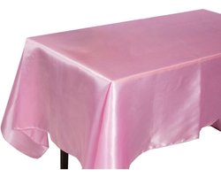 Elegante rechthoekige tafelkleden van satijn, zacht en luxe, voor dineren, feesten en bruiloften, 145 x 275 cm, roze, geschikt voor binnen en buiten