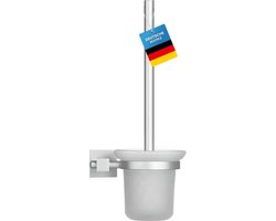 Elegante roestvrijstalen toiletborstelset met glazen houder voor wandmontage