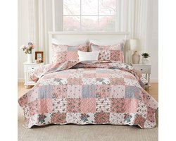 Elegante roze patchwork sprei - 3-delig - polyester - 220x230 cm