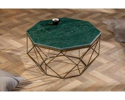Elegante salontafel DIAMOND 70cm groen messing met marmeren blad - 40392