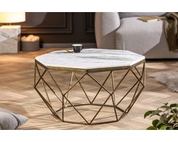 Elegante salontafel DIAMOND 70cm wit messing met marmeren blad - 40393