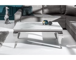 Elegante salontafel MODERN BAROQUE 100cm glazen blad in marmerlook roestvrijstalen poten - 39998