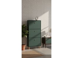 Elegante Schoenenkast Bosgroen – 3 Kleppen, Ruimtebesparend, Massief Eiken Handgrepen en Poten – Opbergkast voor Ca. 9 Paar Schoenen – Modern Design voor Gang, Hal of Slaapkamer,Medahomestore