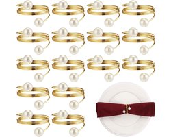 Elegante servetringen met parels, 50 stijlvolle gouden servetringen, prachtige servetclips met platina kralen, geschikt Geschikt voor bruiloften, Thanksgiving, Kerstmis, familiebijeenkomsten, verjaardagsfeestjes en als servies Geschikt voor feesten.