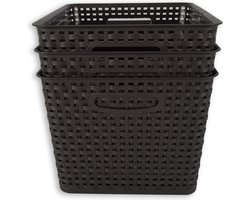Elegante Set van 3 Zwarte Kunststof Opbergboxen - 17 Liter Capaciteit - Voor Woonkamer, Huishouden, en Speelgoedopslag