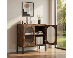 Elegante Sideboard Kast met 2 Glazen Deuren – Buffetkast, Opbergkast, Commode met Verstelbare Planken – Moderne Keuken, Woonkamer en Eetkamer Meubel – 80x40x83 cm, Retro Kleur Novihome