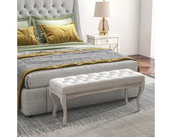 Elegante Slaapkamerbank & Gebogen Geborsteld Houten Poten & Dik Schuim Gewatteerde Kussen & Ademende Stof Linnen Gevoel BEIGE Slaapkamerkruk 110x37x49 cm- Voetbedbank- Stijlvolle Zitbank- HAL- Decoratief Toegangsbank - Multifunctioneel Bed Voetenbank