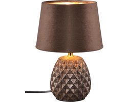 Elegante Tafellamp met Bruine Keramische Sokkel en Gouden Fluwelen Kap